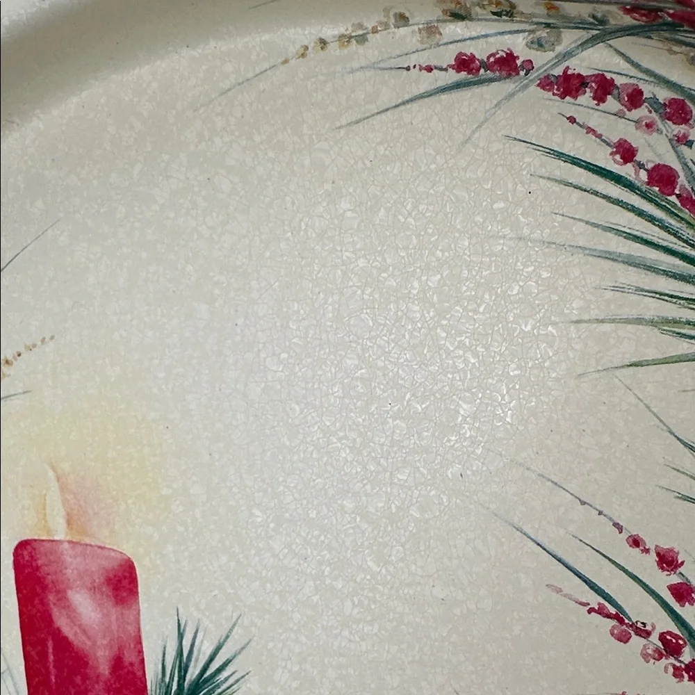 Vtg 90's Prettique Joyeux Noel Christmas Metal Round Tray Candles‎ French Horn